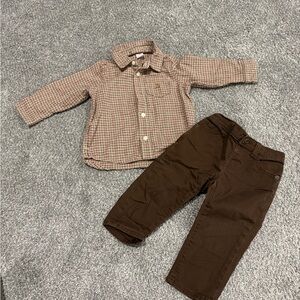 Baby GAP Plaid Brown Kids Shirt & Pants Set